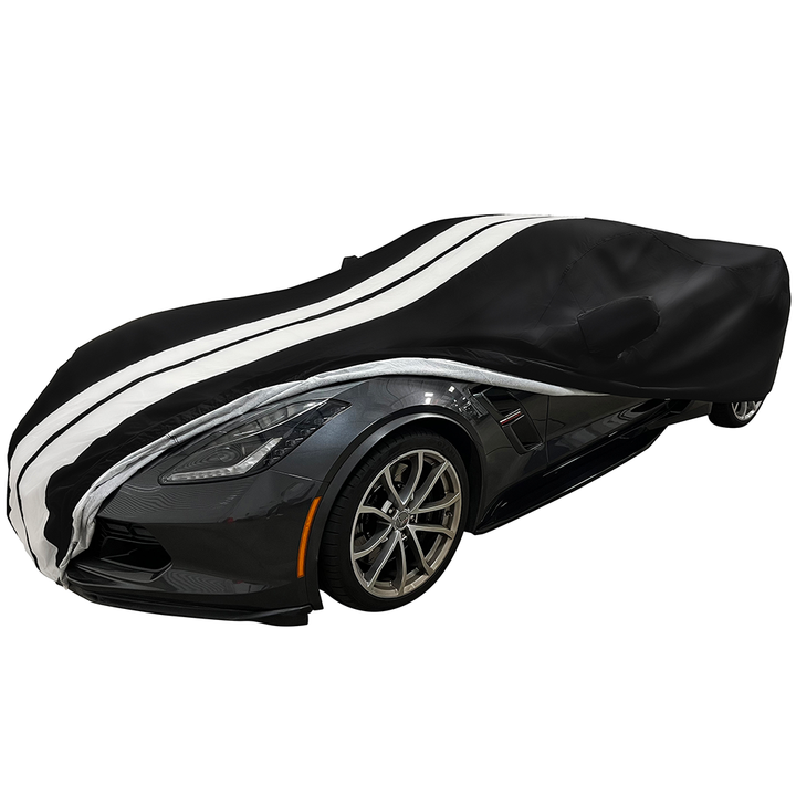 Corvette Ultraguard Plus Car Cover - Indoor/Outdoor Protection - Black W/ Gray Stripes : C7 Stingray, Z51, Z06, Grand Sport