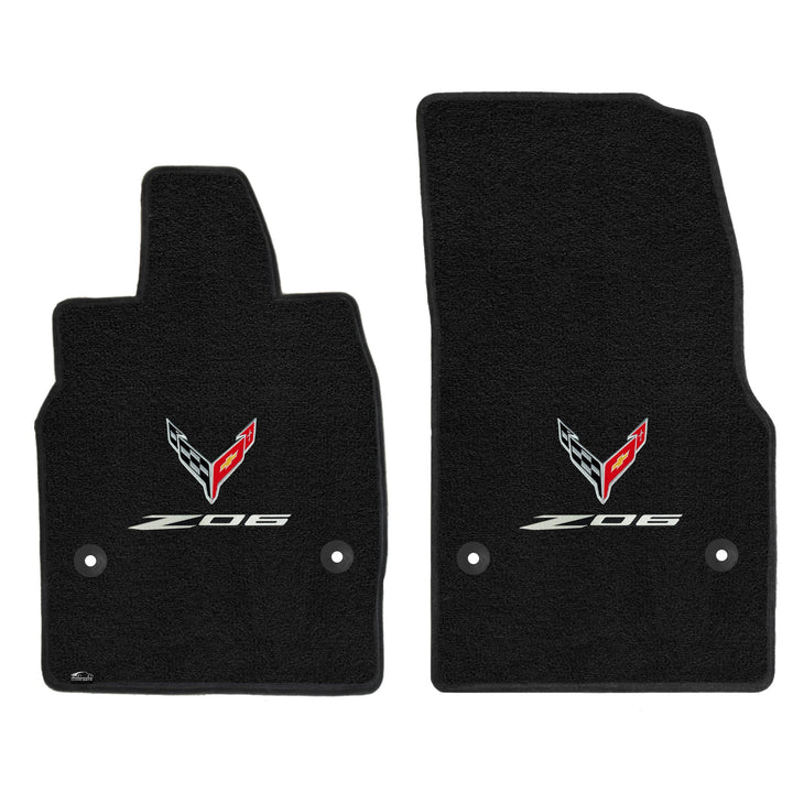 C8/Z06 Corvette Floor Mats - Lloyds Mats with C8 Crossed Flags Over Z06 Logo