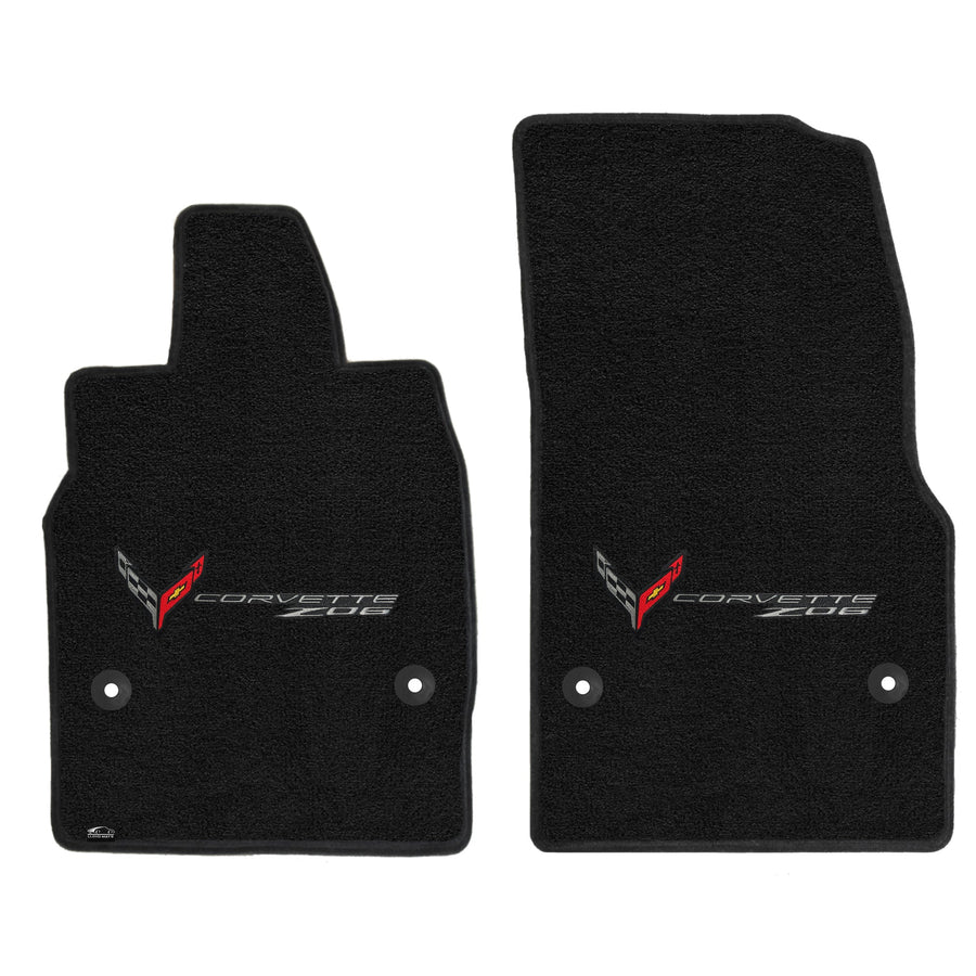 C8/Z06 Corvette Floor Mats - Lloyds Mats With Flags, Corvette Script And Z06 Logo Combo