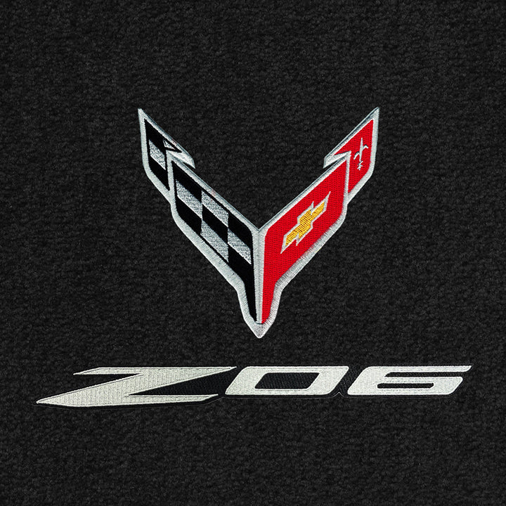 C8/Z06 Corvette Floor Mats - Lloyds Mats with C8 Crossed Flags Over Z06 Logo