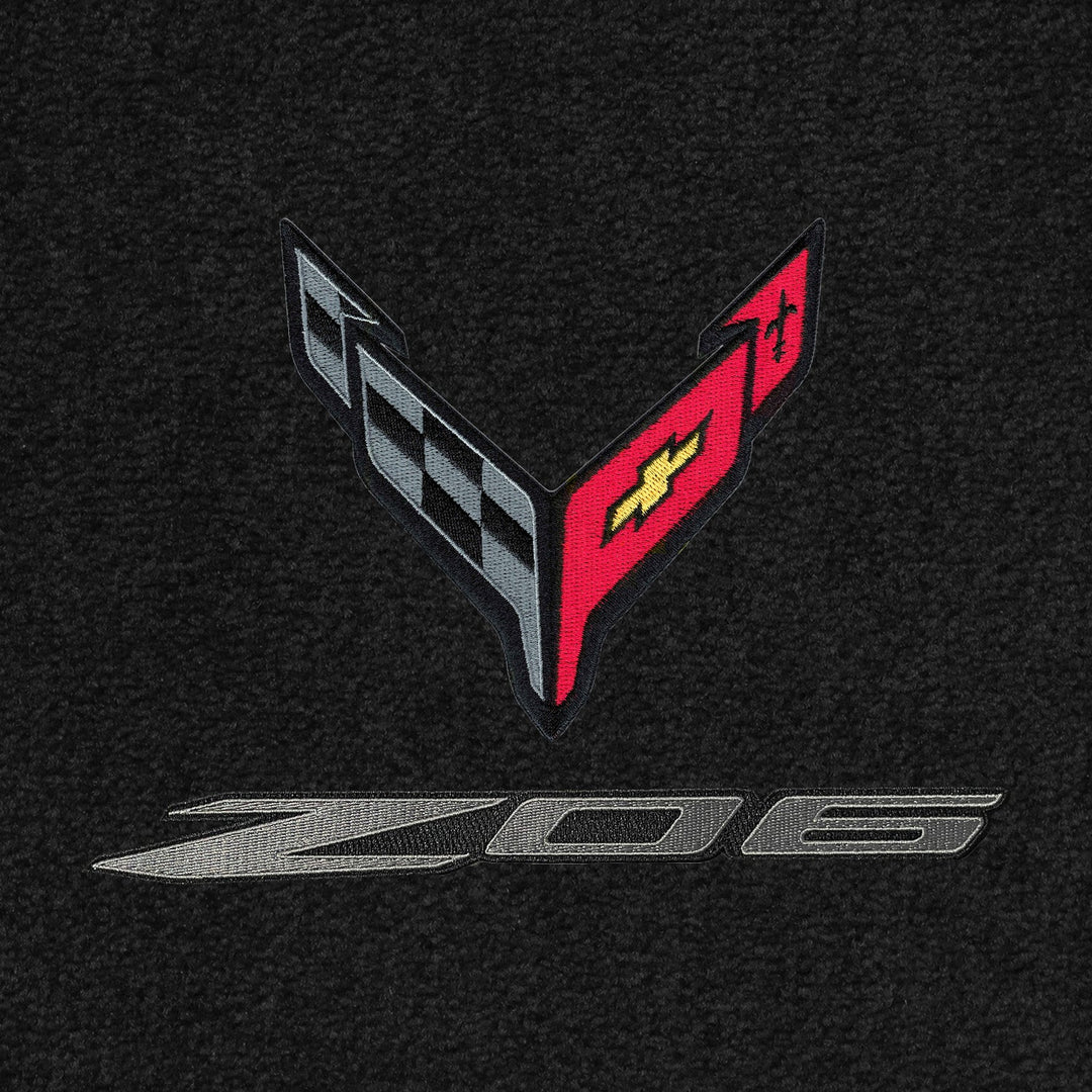 C8/Z06 Corvette Front Cargo Mats - Lloyds Mats with C8 Crossed Flags Over Z06 Logo