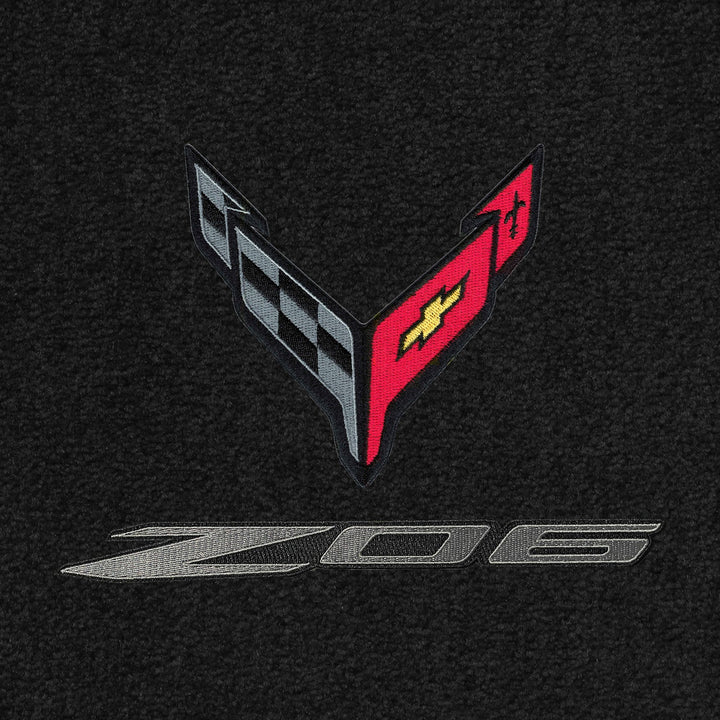 C8/Z06 Corvette Front Cargo Mats - Lloyds Mats with C8 Crossed Flags Over Z06 Logo