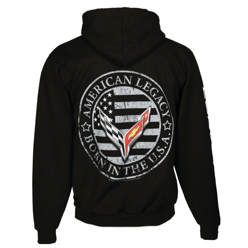 C8 Corvette Born in the USA American Legacy Zip Up Hoodie Jacket - Black