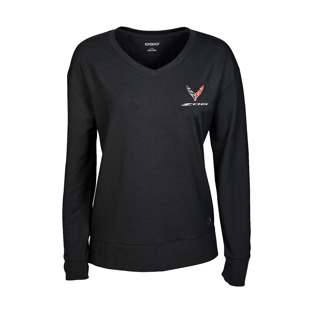 C8 Z06 Corvette Ladies Ogio Long Sleeve V-Neck Shirt : Black