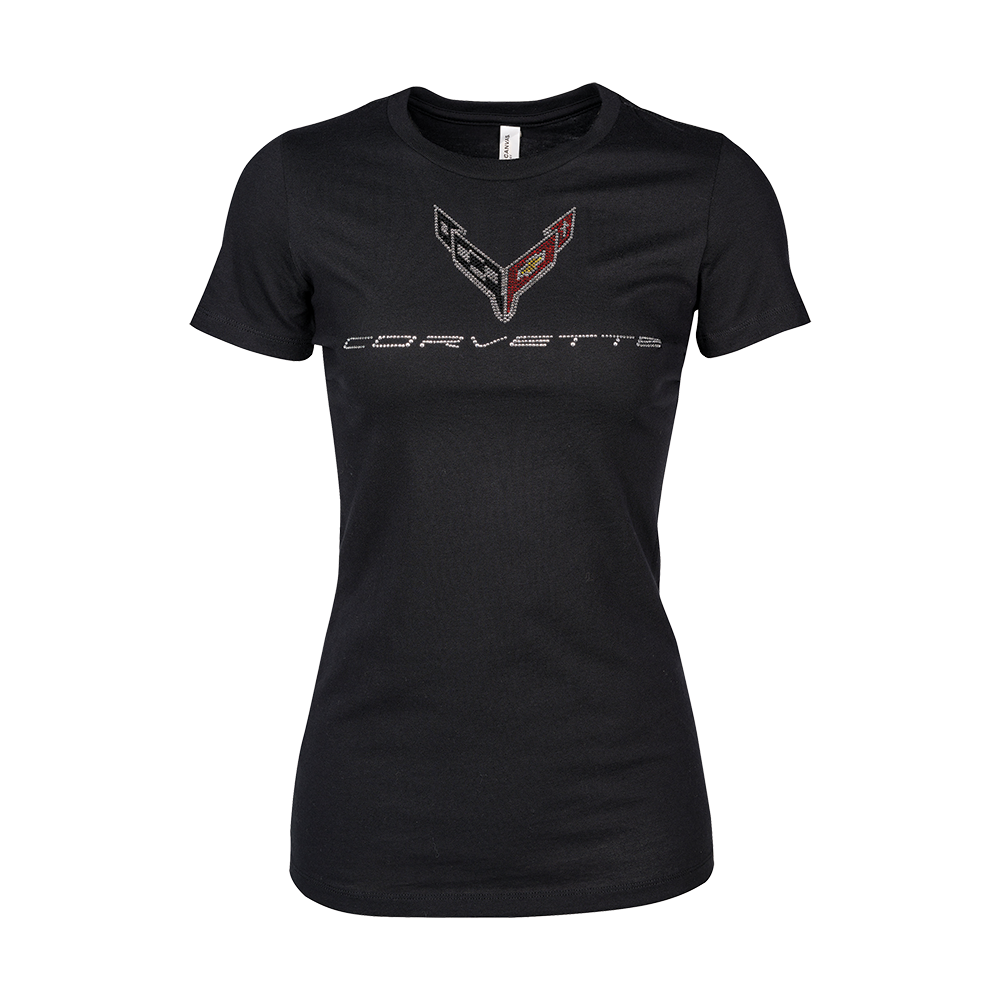 C8 Corvette Ladies Jeweled Tee : Black