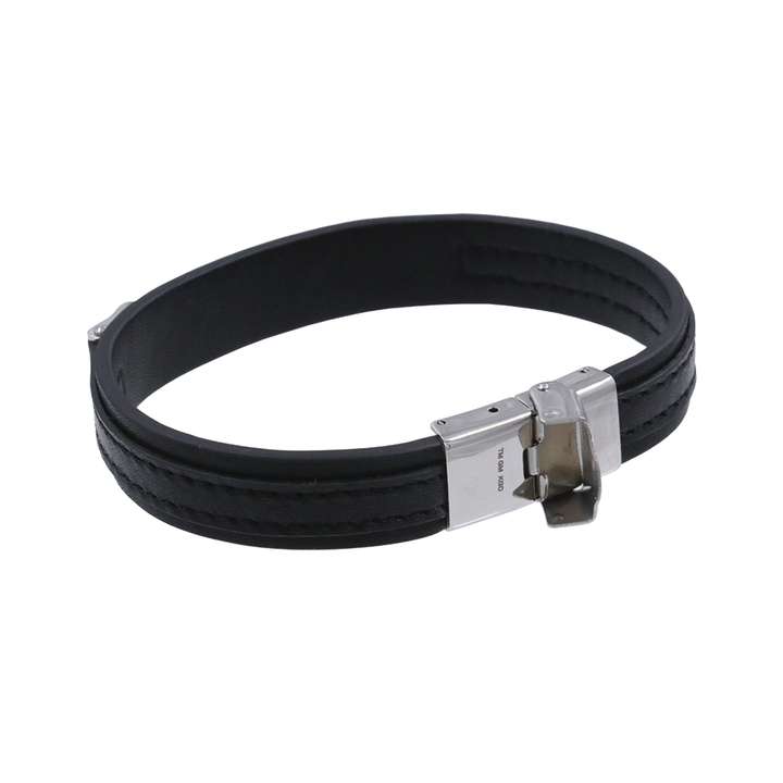 C8 Corvette Black Leather, Stainless Steel Bracelet – 8.25″