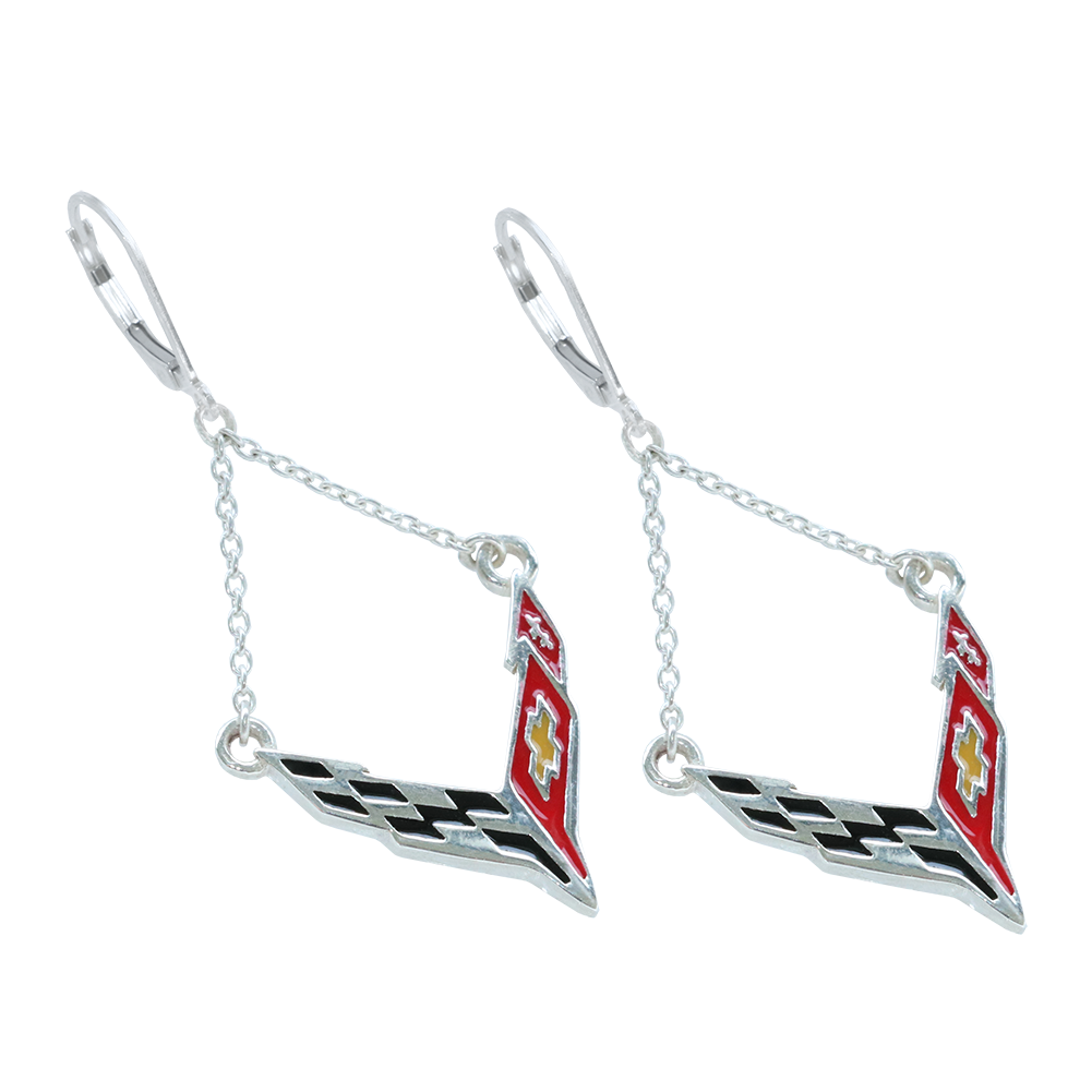 C8 Corvette Leverback Chain Earrings : Sterling Silver