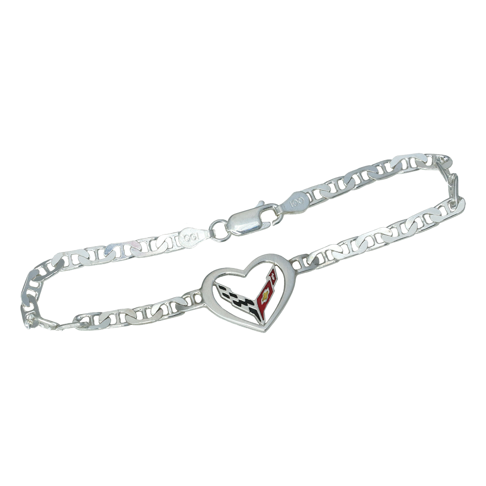 C8 Corvette Heart Bracelet : Sterling Silver