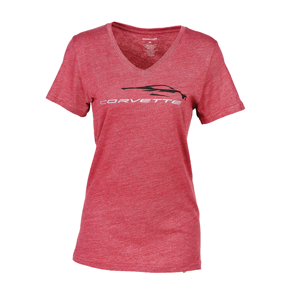 C8 Corvette Glitter Gesture T-Shirt - Women's : Red