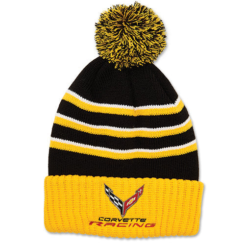 C8 Corvette Racing Knitted Beanie W/Pom : Yellow/Black