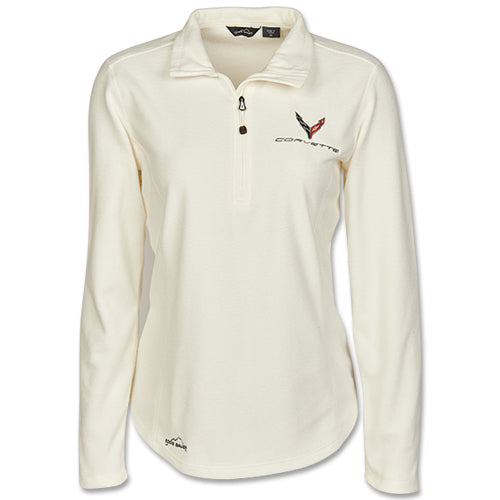 C8 Corvette Ladies Microfleece ½ Zip Pullover : Ivory