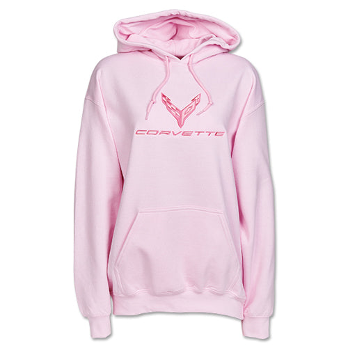 C8 Corvette Ladies Hooded (Hoodie) Sweatshirt - Embroidered : Pink