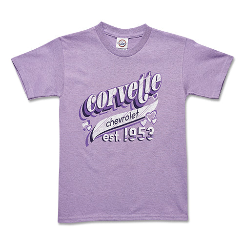 Girls Chevrolet Corvette Love Tee - Youth Tee : Lavender