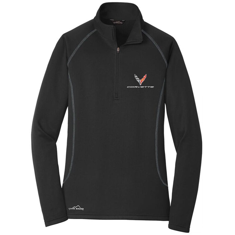 Corvette Next Generation Eddie Bauer Half Zip Fleece Jacket - Ladies : Black