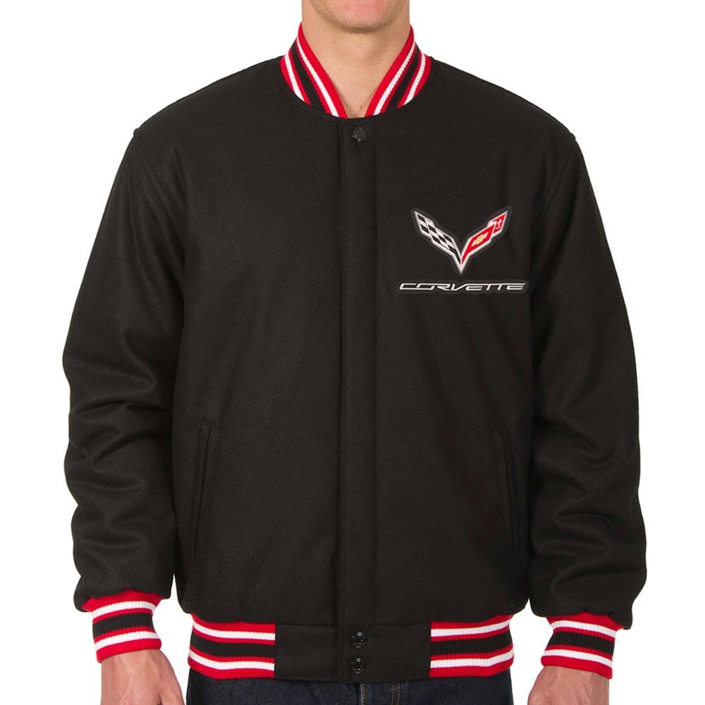 Corvette Reversible Wool Varsity Style Jacket - Black w/Red : C7 Stingray, Z51