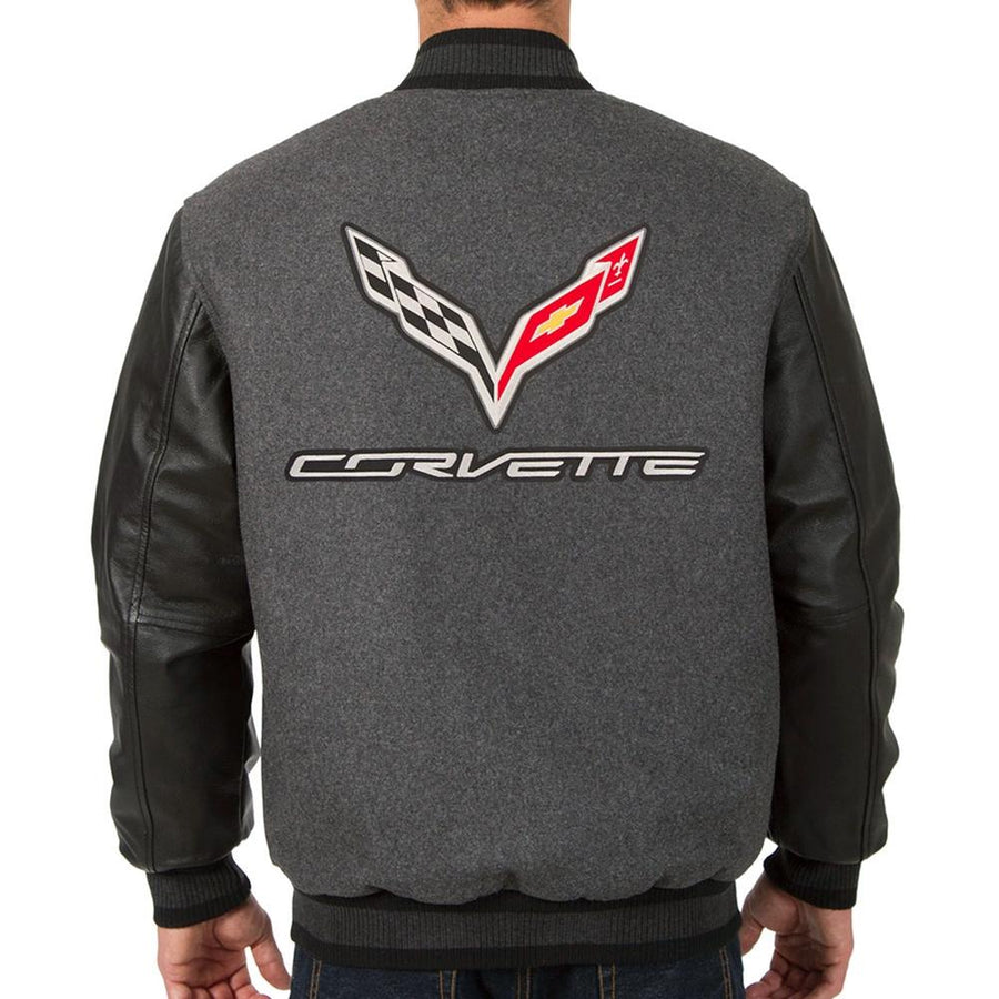 Corvette Reversible Wool Varsity Style Jacket w/Leather Sleeve - Charcoal : C7 Stingray, Z51