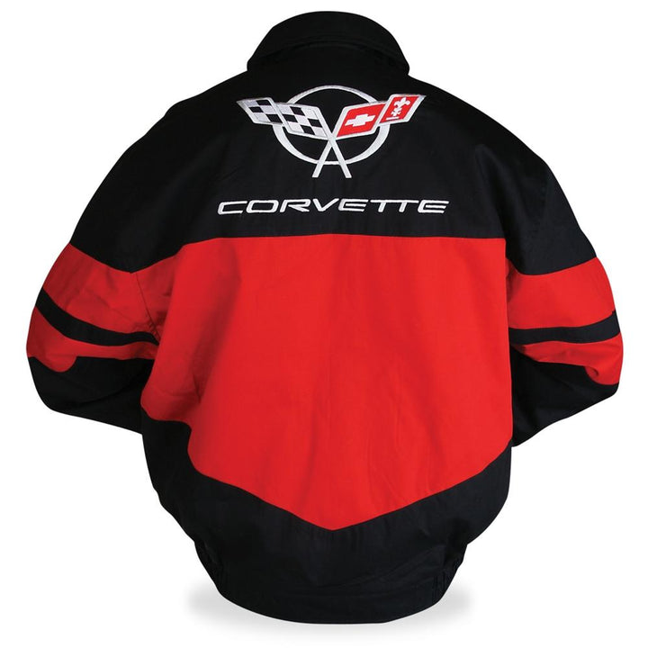 Corvette Twill Jacket w/ C5 Emblem - Red/Black : 1997-2004 C5