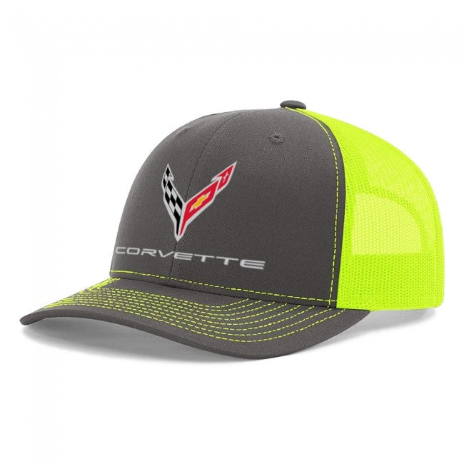 C8 Corvette Mesh-Back Cap : Charcoal / Neon Yellow