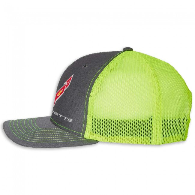 C8 Corvette Mesh-Back Cap : Charcoal / Neon Yellow