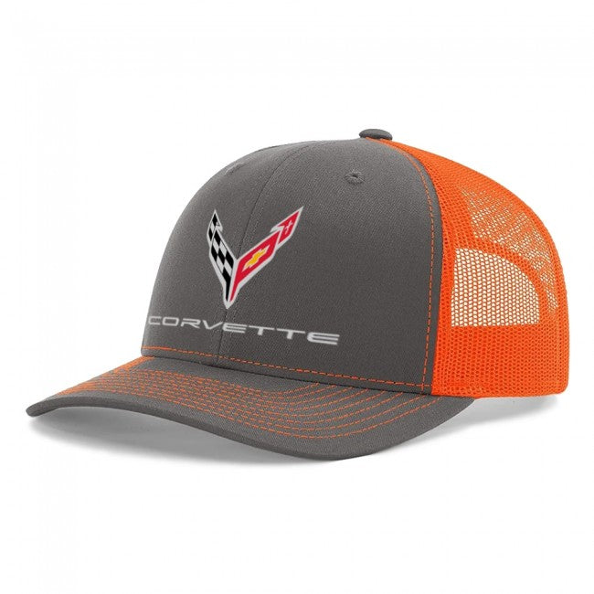 C8 Corvette Mesh-Back Cap : Charcoal / Neon Orange