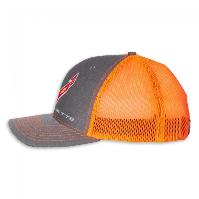 C8 Corvette Mesh-Back Cap : Charcoal / Neon Orange