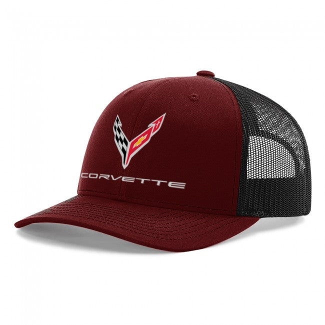 C8 Corvette Mesh-Back Cap : Dark Red / Black