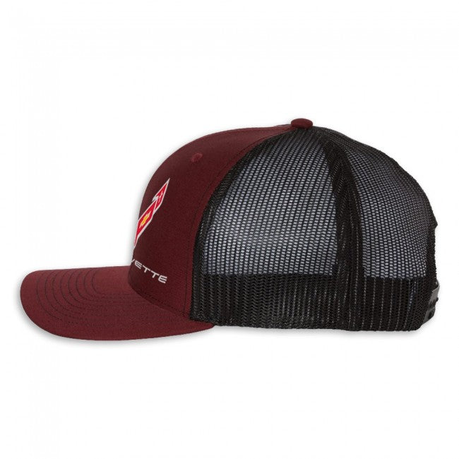 C8 Corvette Mesh-Back Cap : Dark Red / Black