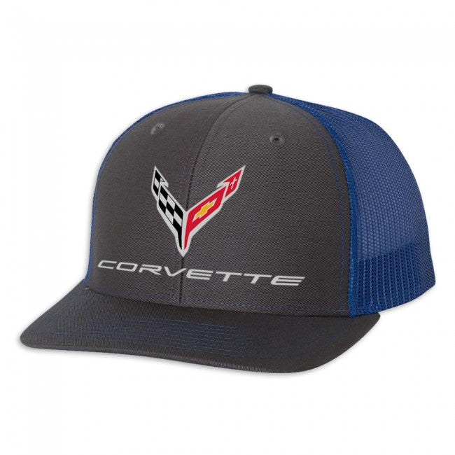 C8 Corvette Mesh Back Cap : Charcoal / Royal Blue