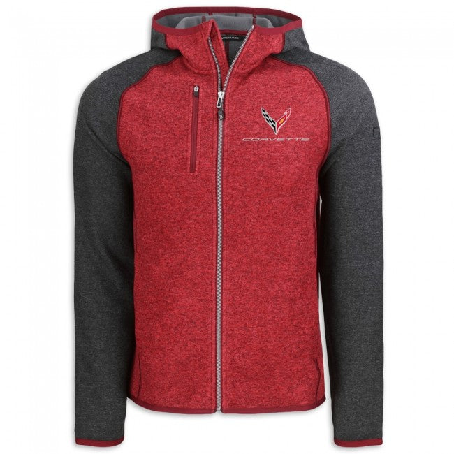 C8 Corvette Cutter & Buck Hooded Zip Up Fleece - Red/Black