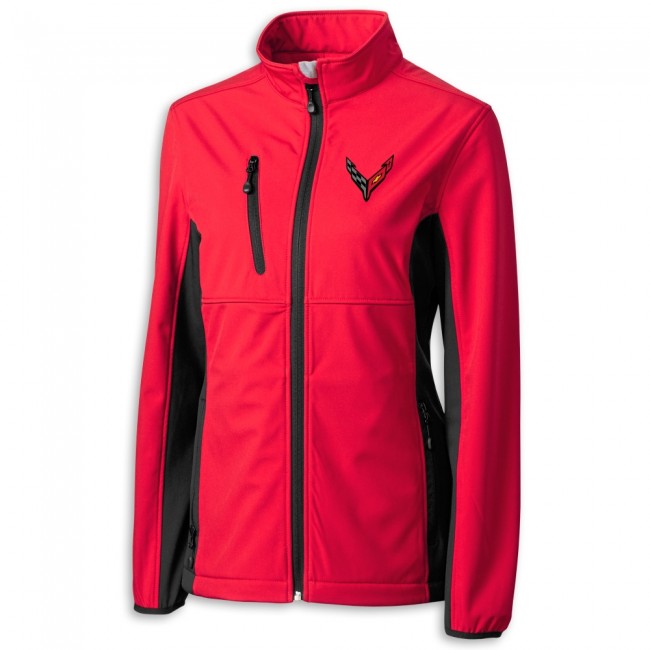 C8 Corvette Ladies Stretch Softshell Jacket : Red