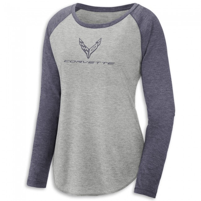 C8 Corvette Ladies Raglan Sleeve Tee : Navy/Gray