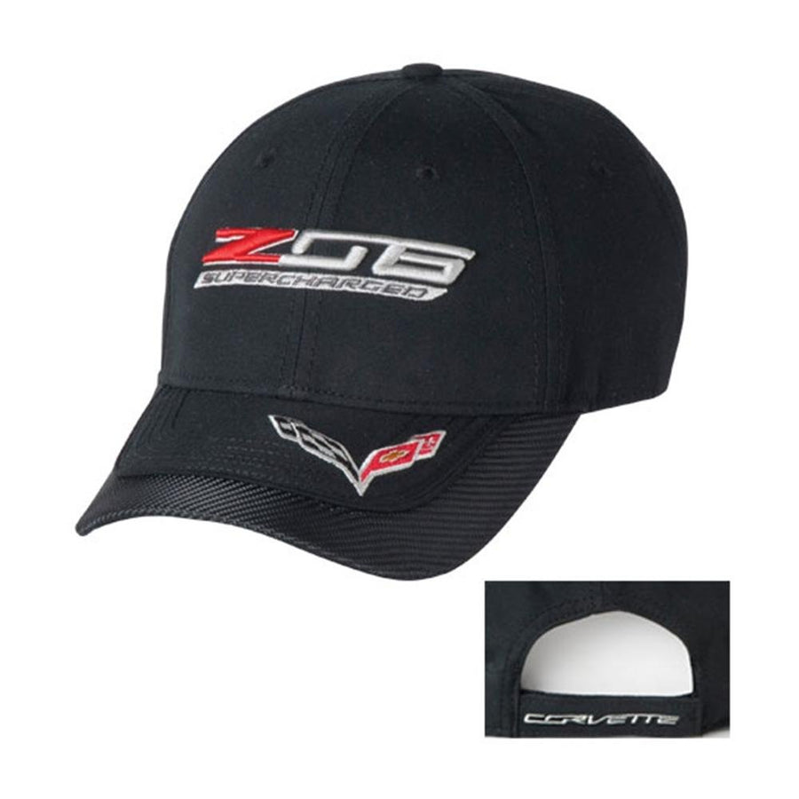 C7 Corvette Z06 Supercharged Logo Cap-Hat : Black/Carbon Fiber Clearance