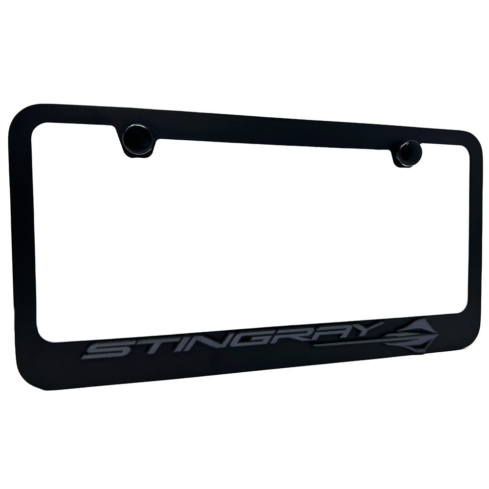 C8 Corvette License Plate Frame - Black Stingray Logo,License Plate Frames