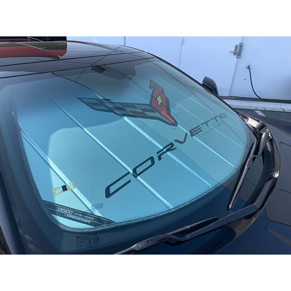 Corvette Logo Accordion Style Sunshade - Insulated Silver : C8 Stingray, Z51