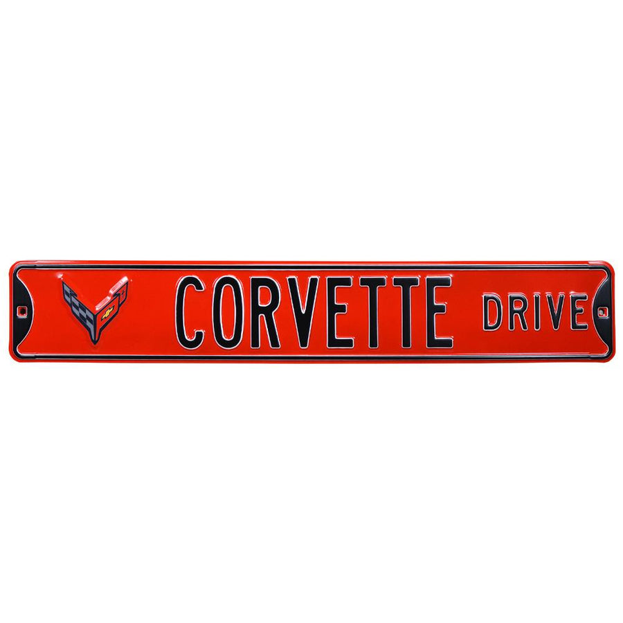 C8 Corvette Drive Crossed-Flag Emblem - Metal Sign : Red,Signs & Flags