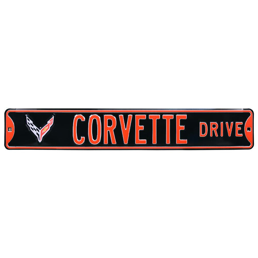 C8 Corvette Drive Crossed-Flag Emblem - Metal Sign : Black,Signs & Flags