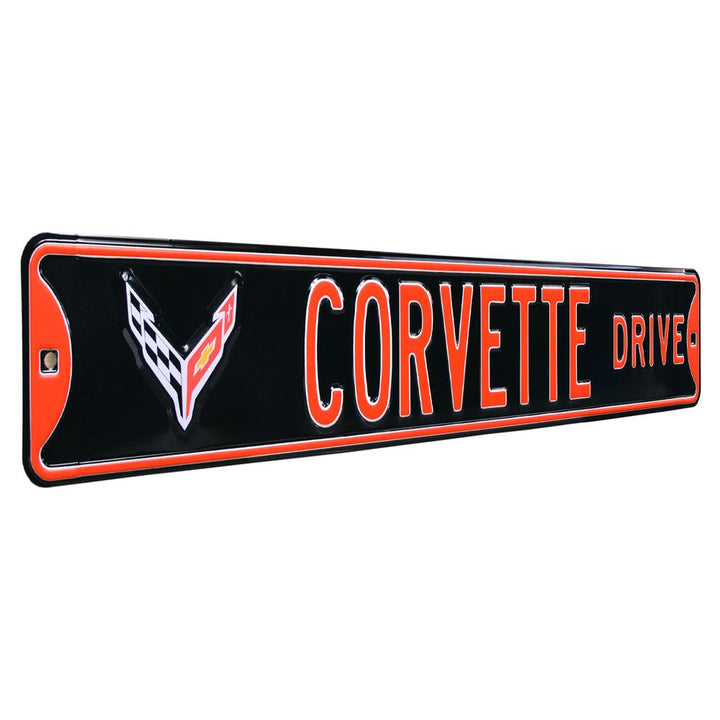 C8 Corvette Drive Crossed-Flag Emblem - Metal Sign : Black,Signs & Flags