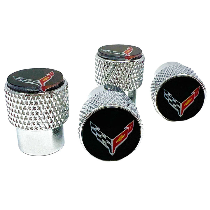 C8 Corvette Crossed Flags Logo Aluminum Valve Stem Caps (Knurled),Wheel & Tire Parts