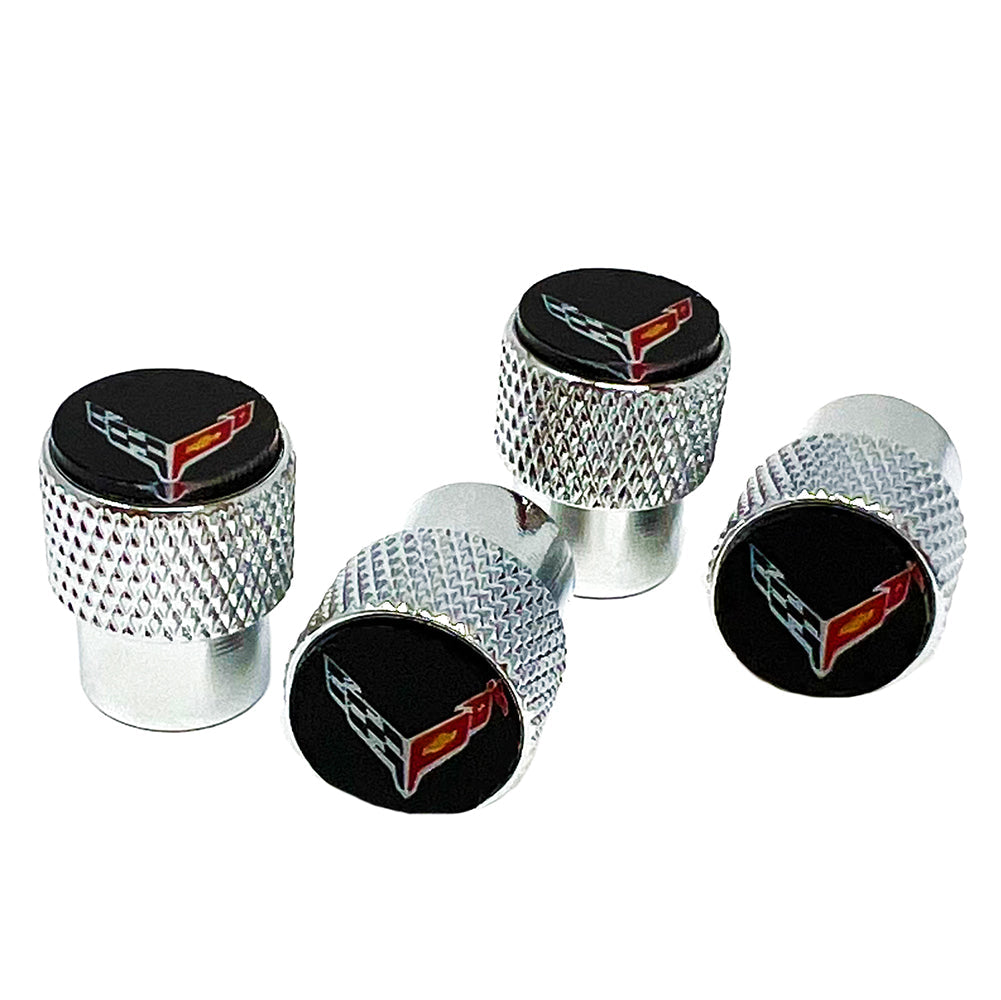 C8 Corvette Crossed Flags Logo Aluminum Valve Stem Caps (Knurled),Wheel & Tire Parts