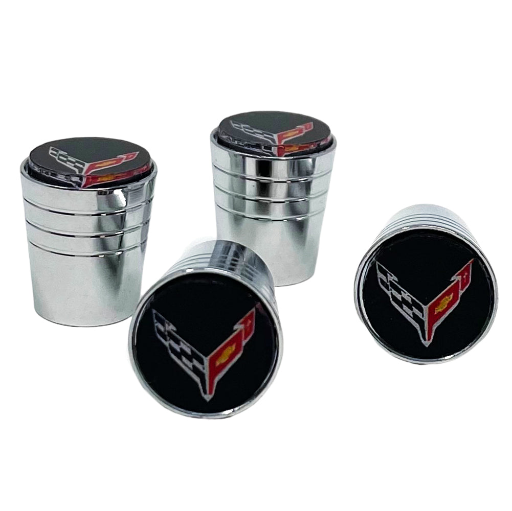 C8 Corvette Crossed Flags Logo Aluminum Valve Stem Caps (Tapered),Wheel & Tire Parts