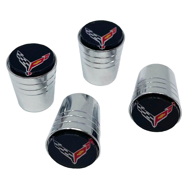 C8 Corvette Crossed Flags Logo Aluminum Valve Stem Caps (Tapered),Wheel & Tire Parts