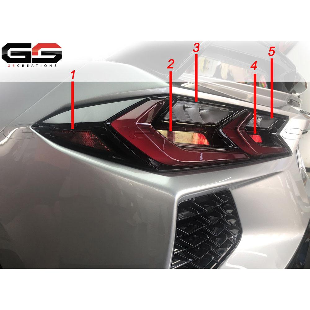 C8 Corvette Rear Tail Light Reflector & Reverse Light Blackouts Smoked Covers,Blackout Kits