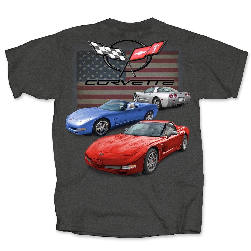 C5 Corvette American Flag Tee Shirt - Dark Grey,T-shirts