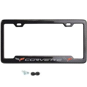 Corvette Gray Script w/Double Logo License Plate Frame - Carbon Fiber : C6 2005 - 2013,Exterior