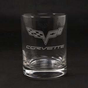 C6 Corvette Cross Flag Etched Old Fashioned Glasses (Set of 4),Home & Office