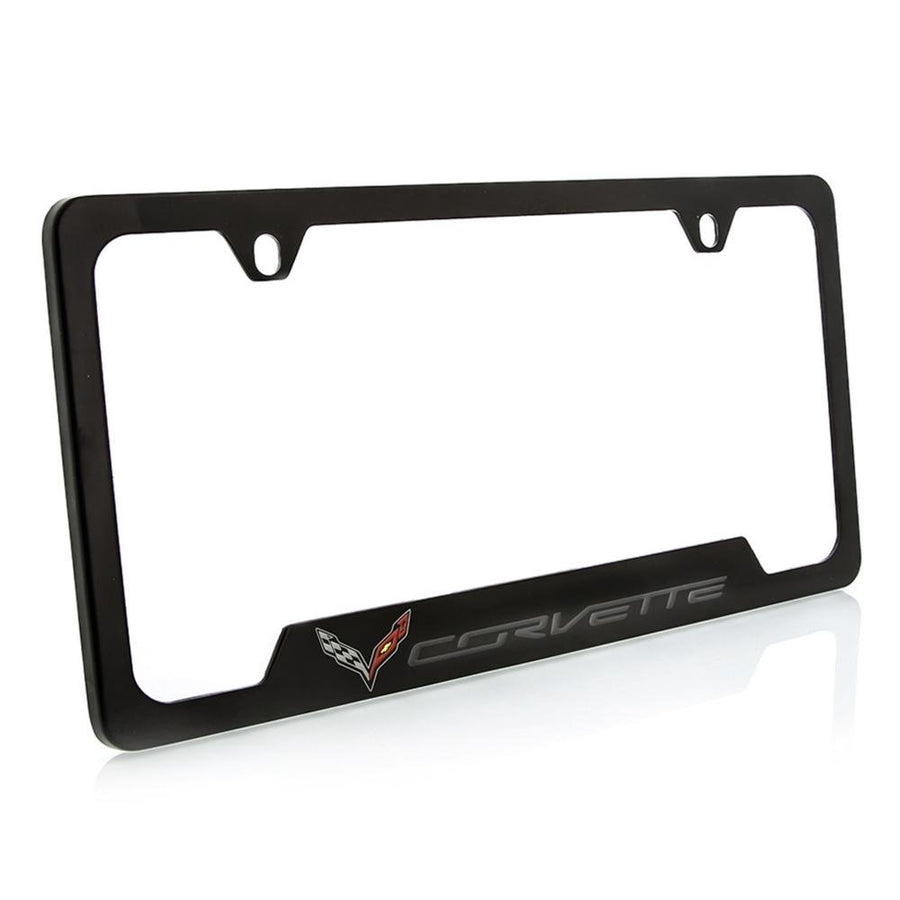 2014-2019 C7 Corvette Stingray Open Corner License Plate Frame - Polished Black,License Plate Frames