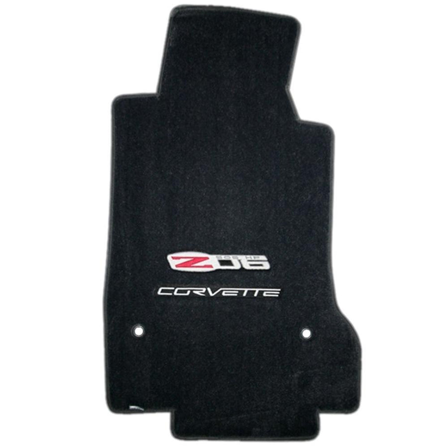 Corvette Floor Mats - Z06 505HP Emblem 2006-2007.5 (Post Anchor) with Corvette Script,[Silver Script,Floor Mats