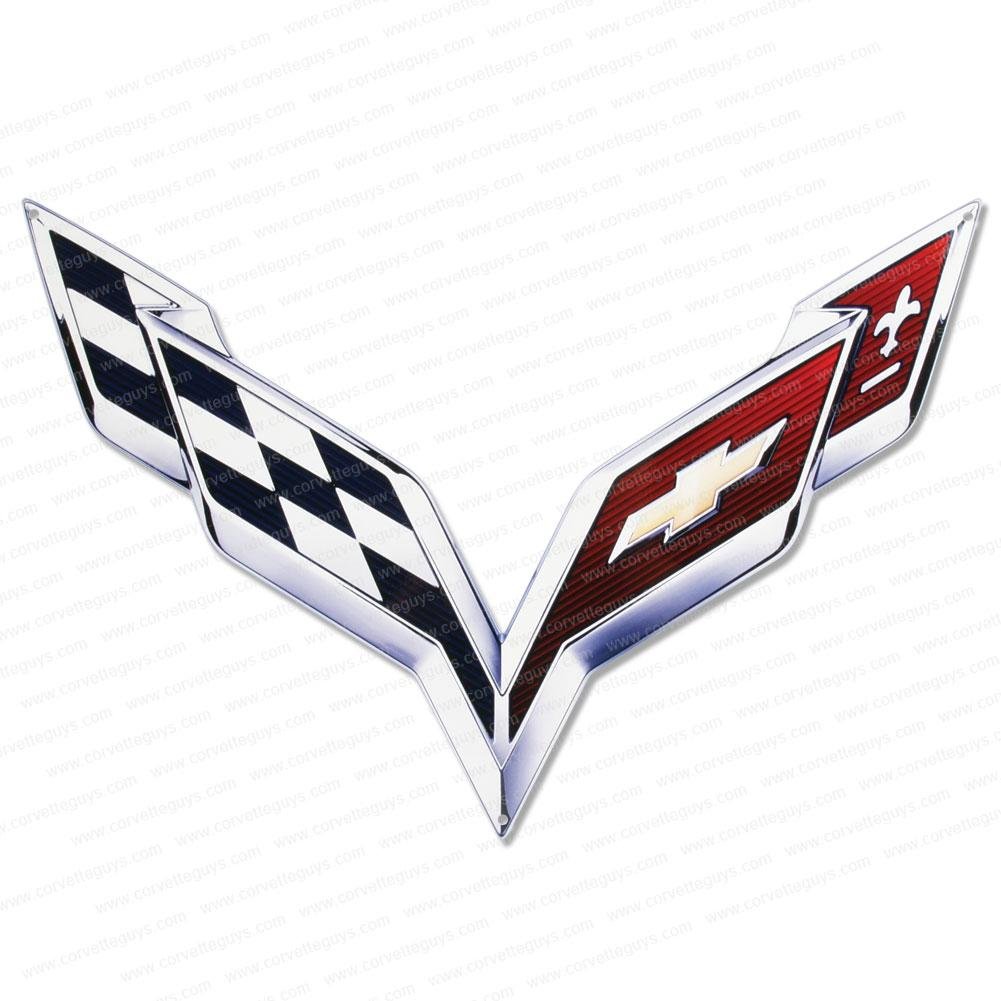 C7 Stingray, Z51 Corvette Metal Crossed Flags Hood Panel Badge,Engine