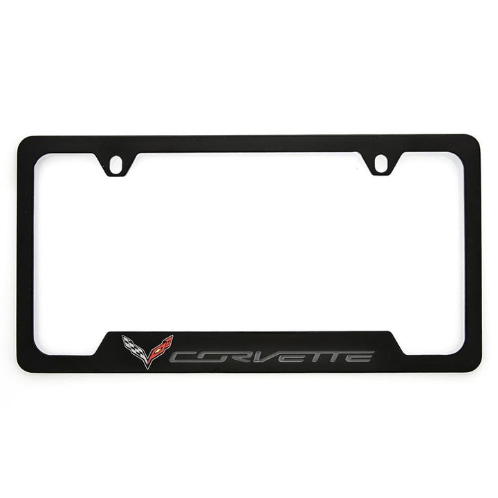 2014-2019 C7 Corvette Stingray Open Corner License Plate Frame - Polished Black,License Plate Frames