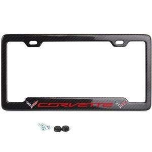 Corvette Red Script w/Double Logo License Plate Frame - Carbon Fiber : C7 Stingray,Exterior